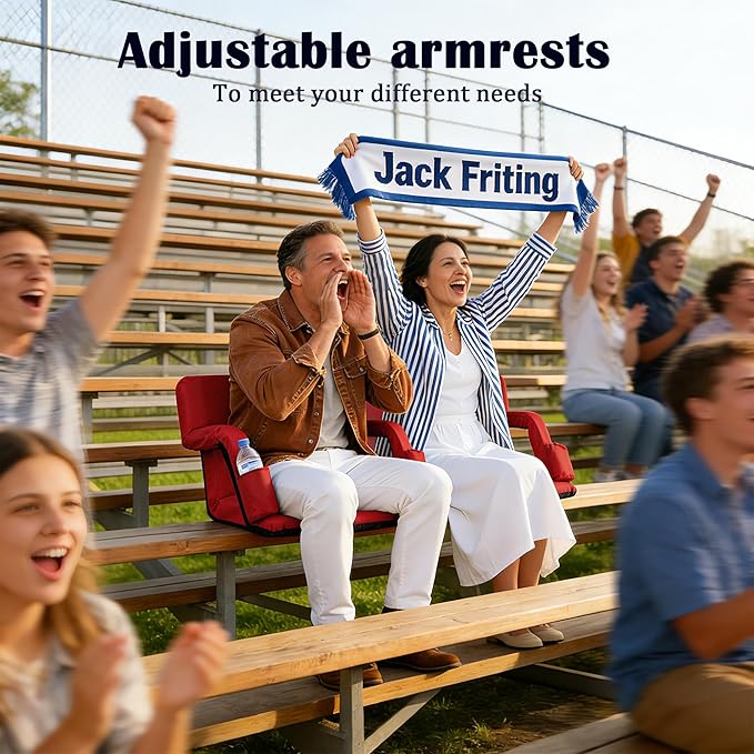 Anmiro Stadium Seats with Back Support Bleacher Chairs with Back and Extra Wide Cushion Thick Padded Bleacher Portable Reclining Seats for Football, Baseball and Basketball (Red, Medium)