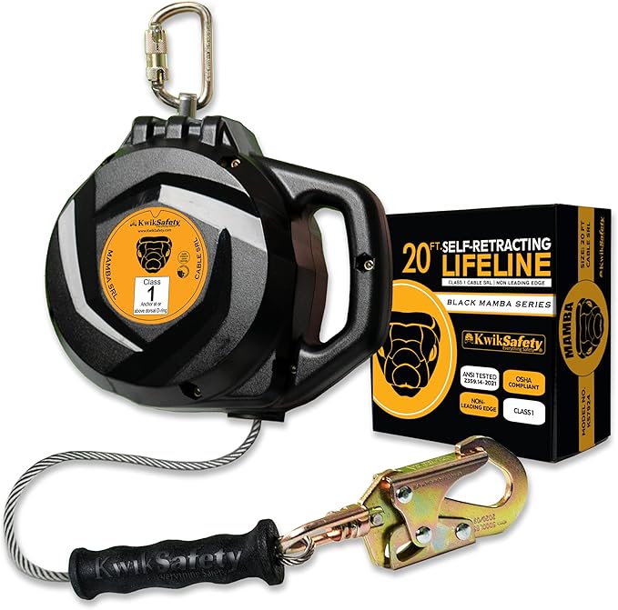 KwikSafety - Charlotte, NC - Mamba 20’ Self Retracting Lifeline [Carbonate + Integrated Handle] Class 1 Cable SRL ANSI OSH...