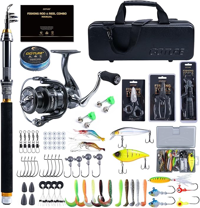 Goture Fishing Rod and Reel Combos-Telescopic Fishing Pole Spinning Reel Lures Set with PC Hard Shell Suitcase, Telescopic...