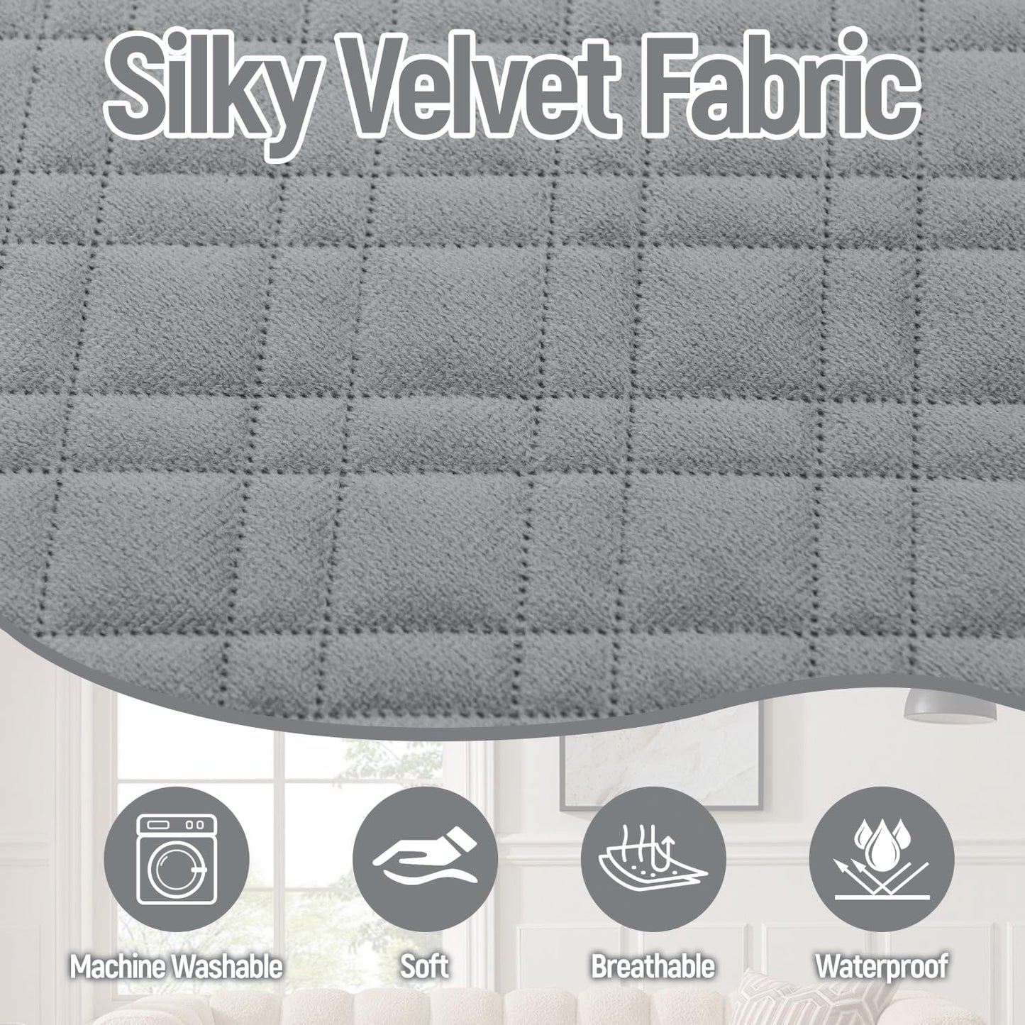 YUEVELLA Waterproof L Shaped Couch Cover for Sectional Sofa Velvet Quilted Corner Sofa Cover L Shape Furniture Protector Slipcover Set with Non Slip Straps for Pets Dogs Kids (XX-Large, Silvery Grey)