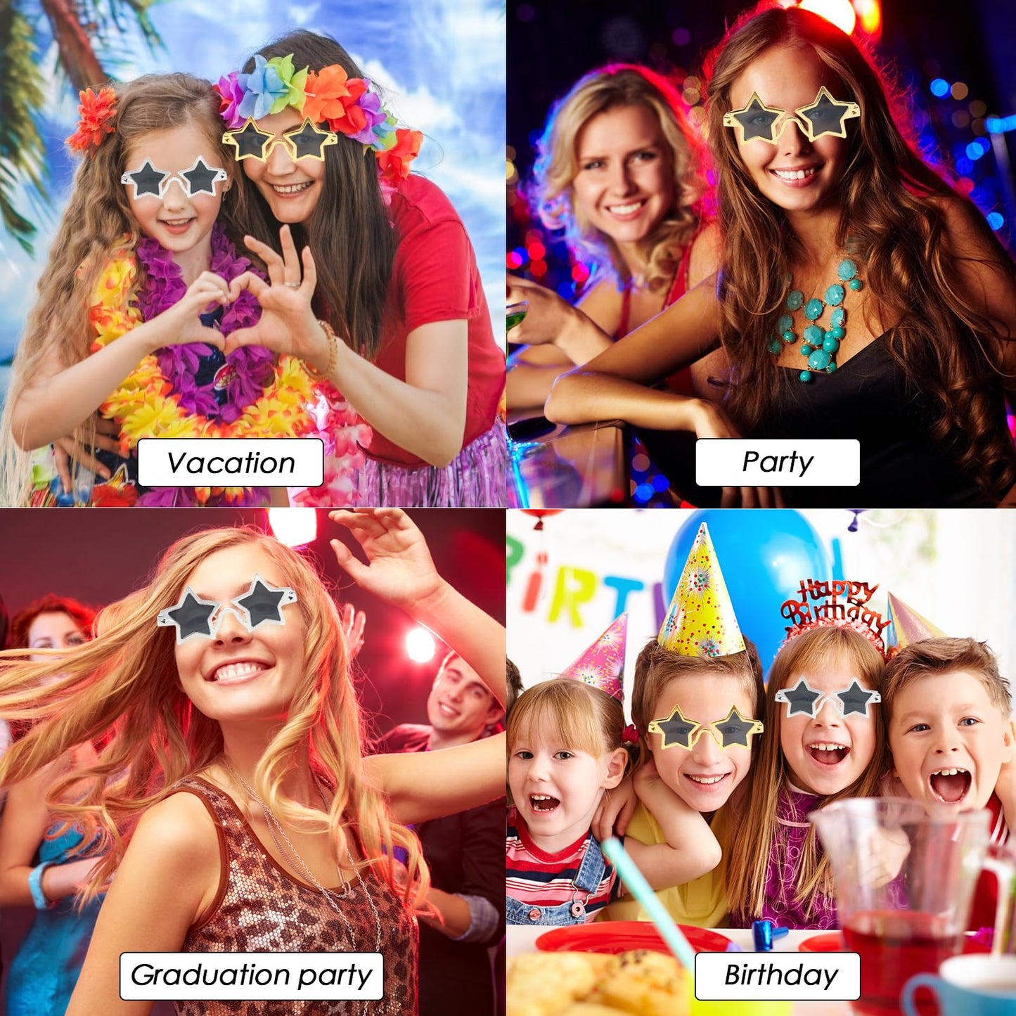 Snimoln Star Shape Sunglasses - 2 PCS Pentagram Glasses for Graduation Grad Party Prom Photos Props Frame Fancy Eyeglasses for Girls Boys Women