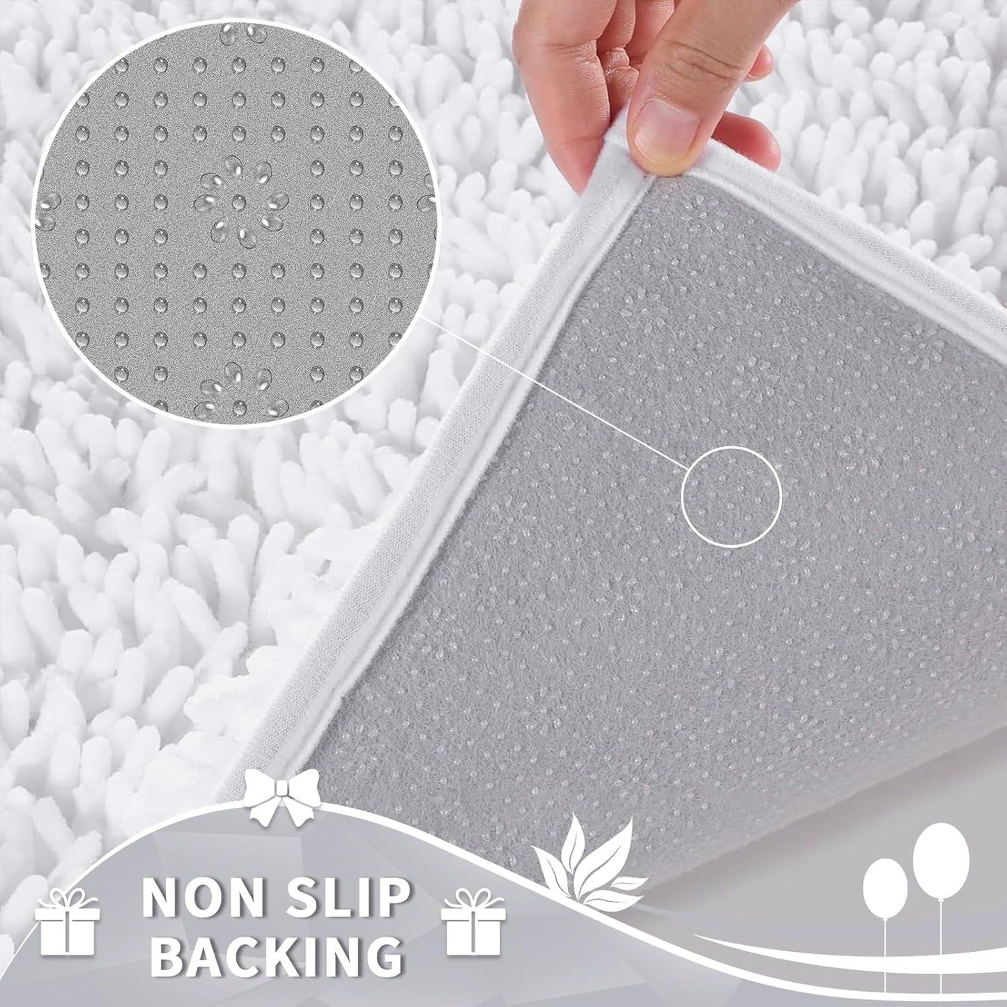 Yimobra Toilet Rugs U Shaped Washable, Extra Thick Soft Absorbent Chenille Contour Bathroom Rugs for Toilet 24x24 Inch, Quick Dry Non Slip Toilet Mat for Bath Floor, White