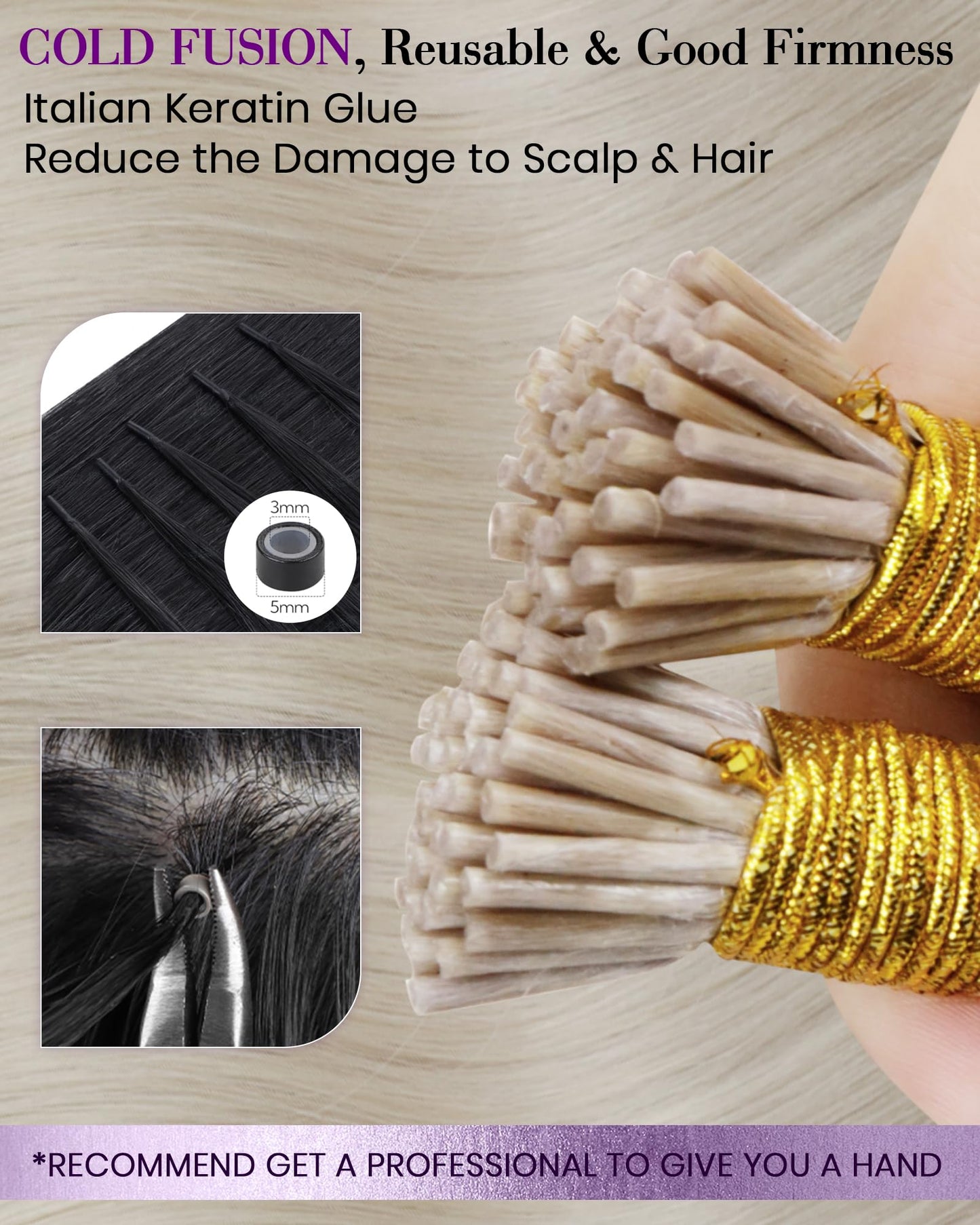 LaaVoo I Tip Hair Extensions Human Hair Platinum Blonde Itip Human Hair Extensions Blonde Cold Fusion Itips Hair Extensions Huma