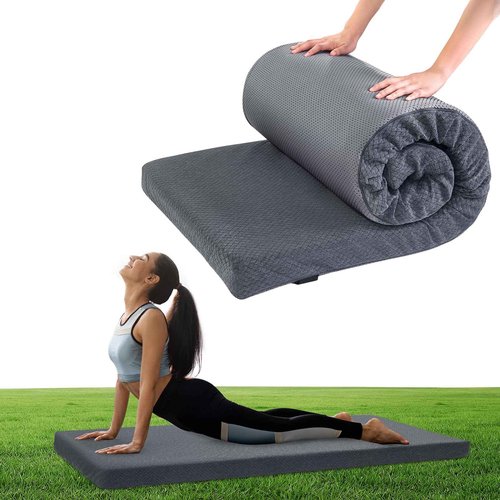 HOMBYS Memory Foam Camping Mattress Pad,Portable Sleeping Pad for Adult,Waterproof Cot Mattress,Roll Up Floor Mattress,Foldable Backpacking Travel Bed for Hiking,Guest Bed,Dark Grey,75x30x3