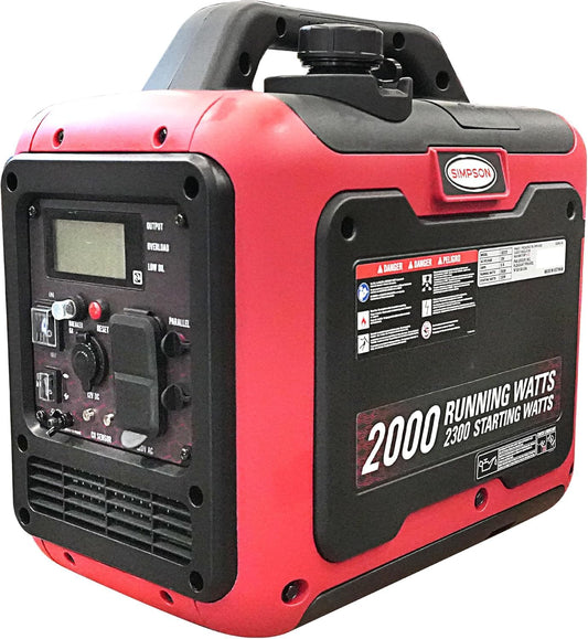 Simpson 2300 Watt Inverter Generator, Quiet Portable Inverter Generator with Handle, 2 GFCI Outlets for Power Tools, Camping, and Tailgating, 2000 Running Watts, Parallel Capable, CO Sensor (SIG2320)