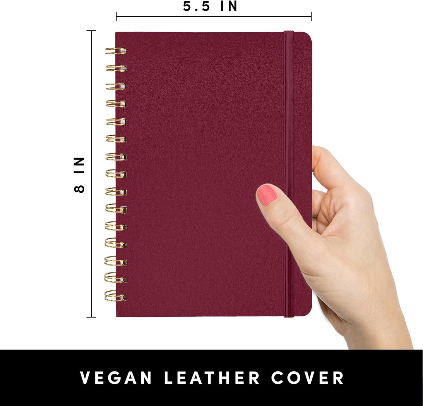 PAPERAGE Lined Spiral Journal Notebook, (Burgundy, Navy, Olive Green), 3 Pack, 160 Pages, Medium 5.5 inches x 8 inches - 100 GSM Thick Paper, Hardcover, Double-Wire Spiral Journal & Notebook