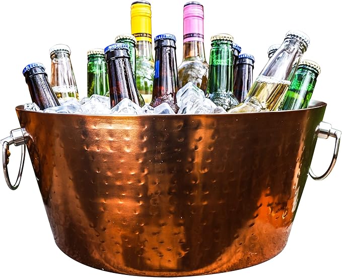 BREKX Insulated Rose Copper Double Walled Ice Bucket for Parties, Anchored Wine Bucket/Large Ice Bucket with Handles, Drin...