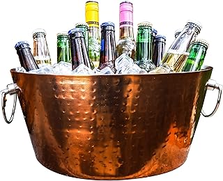 BREKX Insulated Rose Copper Double Walled Ice Bucket for Parties, Anchored Wine Bucket/Large Ice Bucket with Handles, Drin...