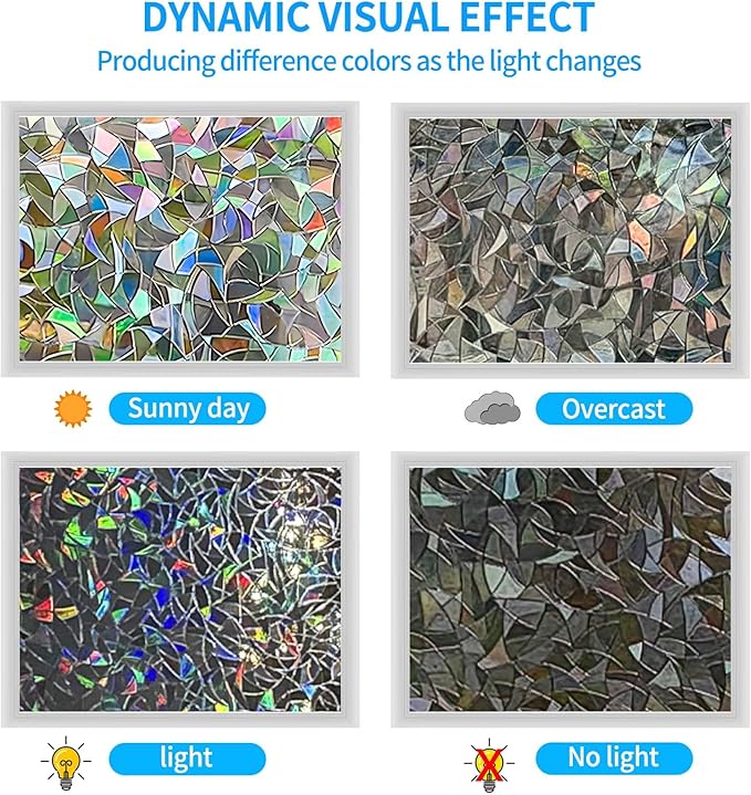 Rainbow Window Privacy Film - 3D Static Cling Sticker, Non-Adhesive Stained Glass Decals for Home Office - Privacy Protection & Decorative Vinyl (Rainbow, 23.6 x 78.7 Inch)