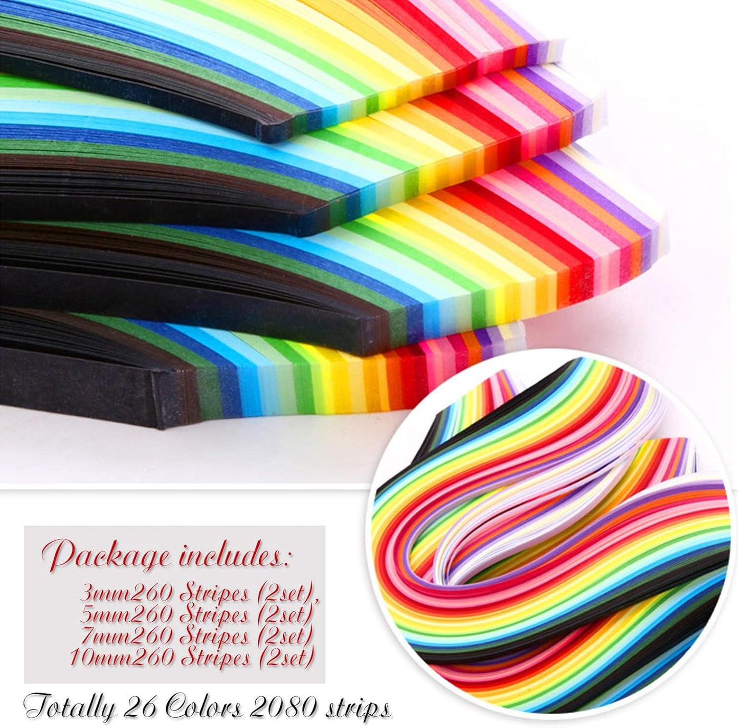 Paper Quilling Strips with 26 Colors 2080 Strips Quilling Tools and Supplies