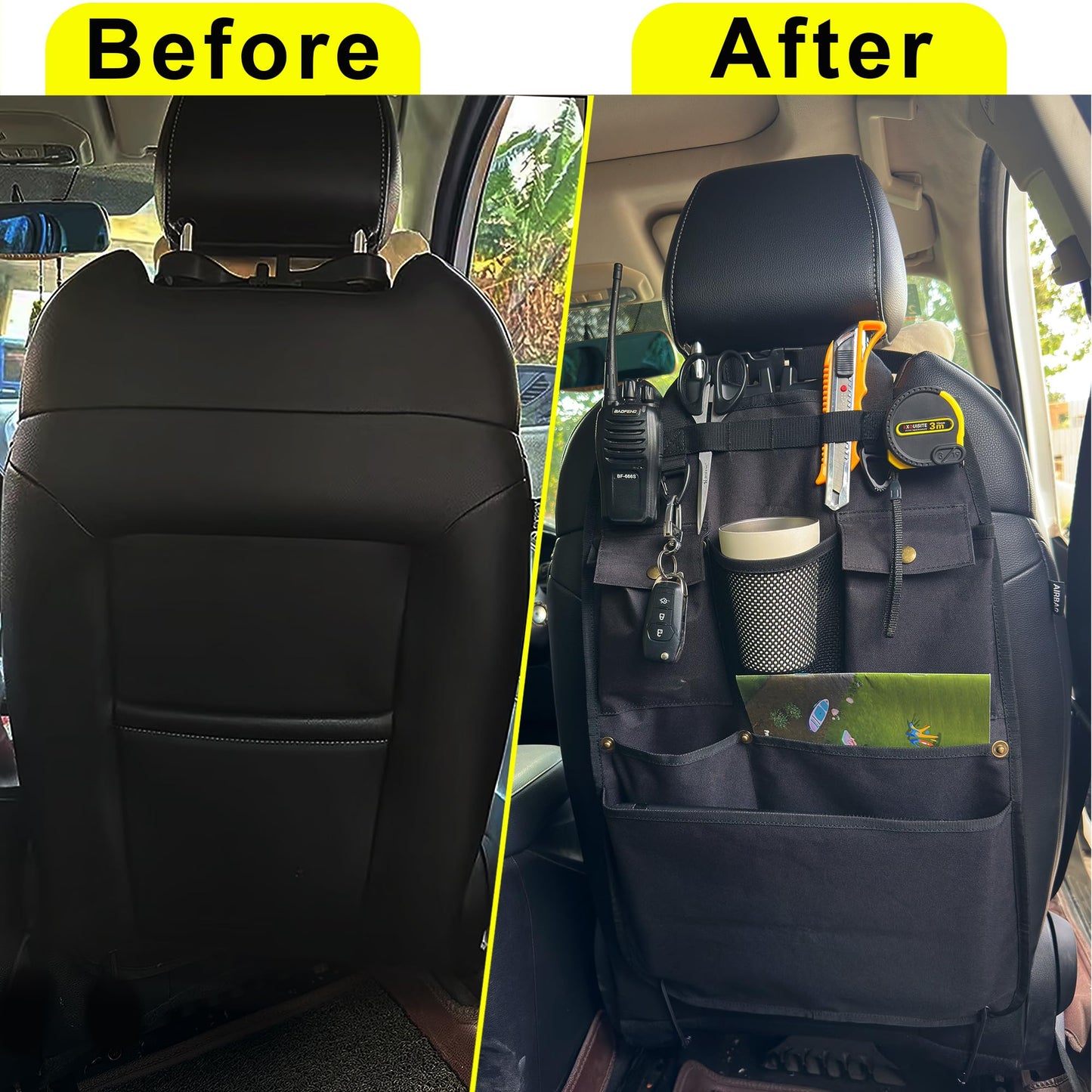 BEATUNEE Black Car Seat Back Organizer with Multiple Pockets and Hooks