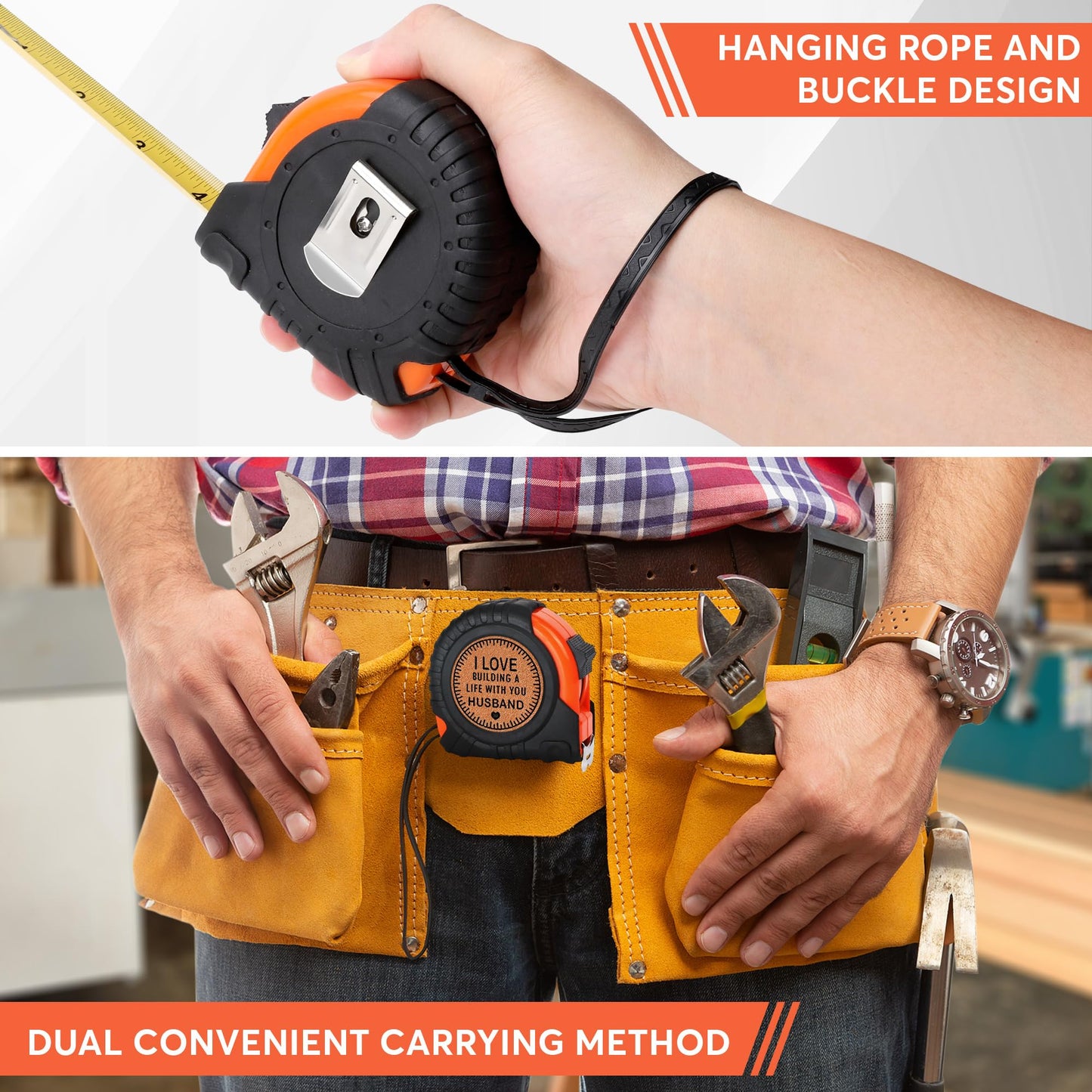 Husband Gifts for Birthday Anniversary Christmas Husband Gifts from Wife, Romantic Wedding Anniversary Men Gifts, Best Husband Ever Gifts, Genuine Leather Engraved 25 FT Tape Measure Useful Tools Gift