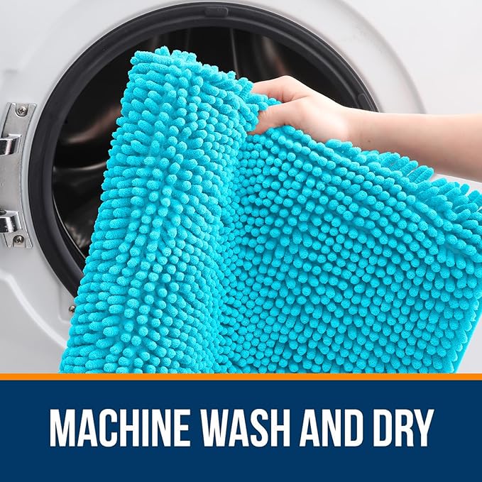 OLANLY Bathroom Rugs 24x16, Extra Soft Absorbent Chenille Bath Rugs, Rubber Backing Quick Dry, Machine Washable Bath Mats for Bathroom Floor, Tub and Shower, Home Decor Accessories, Aqua Sky