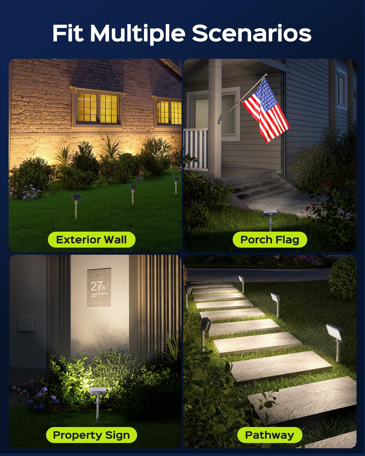 JACKYLED Solar Spotlights Outdoor Waterproof, Solar-Powered Spot Lights with 10ft Cord, IP65 Waterproof Solar Landscape Lights for Yard, Garden, Pathway, 4-Pack（Warm & Cool White）
