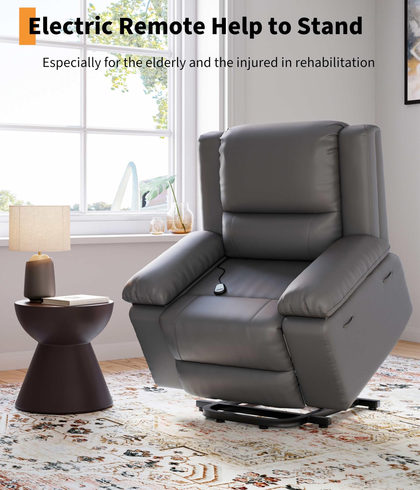 Garvee Power Lift Recliner Chair - Heat and Massage, PU Leather Electric Lift Recliner for Elderly & Mobility Impaired，Reclining Sofa with Side Pocket for Living Room