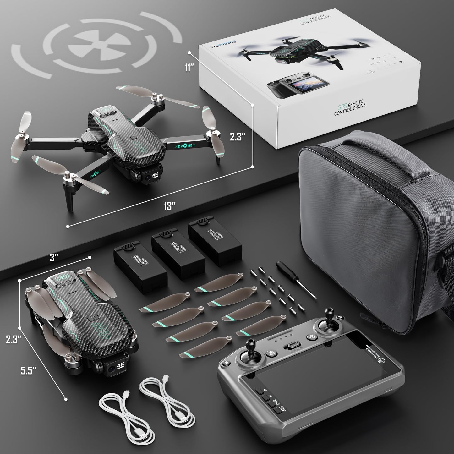 GPS Drone with 4K Camera for Adults, FPV RC Quadcopter, 90-min Flight Time, Auto Return, GPS Follow, Circle Fly, 5-inch LCD Tablet Screen, Brushless Motor, Lightweight Foldable Drone for Beginners