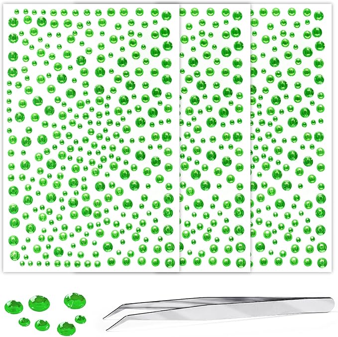 Self Adhesive Face Gems and Pearls for Makeup, Festival Jewels, Hair Gems, Rhinestone Stickers for Face, Eye, Makeup, Nail, Body, Crafts 3/4/5/6 mm 975Pcs (26.gem_applegreen)