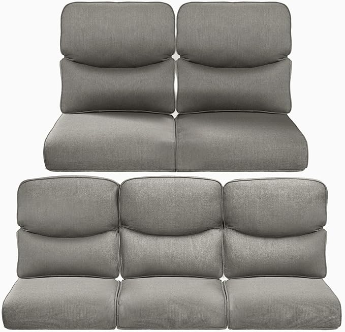 ACTREST Pop 22x25/22x24 Outdoor Cushions for Patio 5 Piece Set - Set of 5 Water-Resistant Replacement Cushion for Wicker Rattan Rocking Swivel Chairs Loveseat Couch Sectional Sofa - Grey/Smile