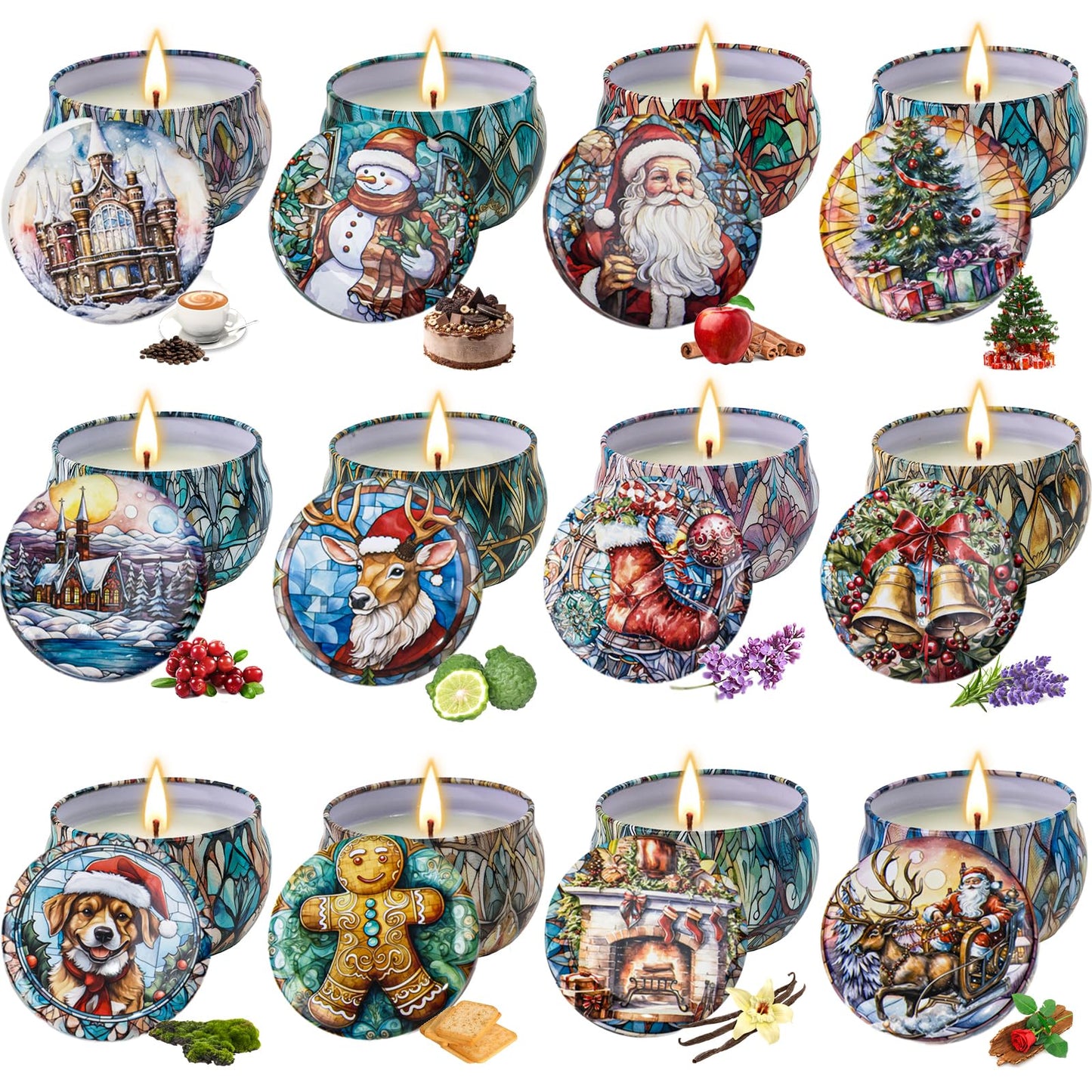 Yinuo Candle Christmas Scented Candles Gift Set – 12 Pack Long Lasting Soy Wax Holiday Candles in Decorative Tin Jars, Winter Home Decor, Relaxing Aromatherapy Gifts for Women & Friends