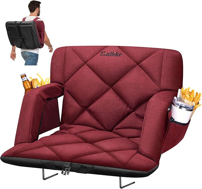 25inch Extra Wide Stadium Seat, Thick Bleacher Chair with Back Support and Cushion, 6 Reclining Positions Bleacher Seat with Armrest, Upgrade Sofa Style Stadium Chair for Sport Events and Outdoors