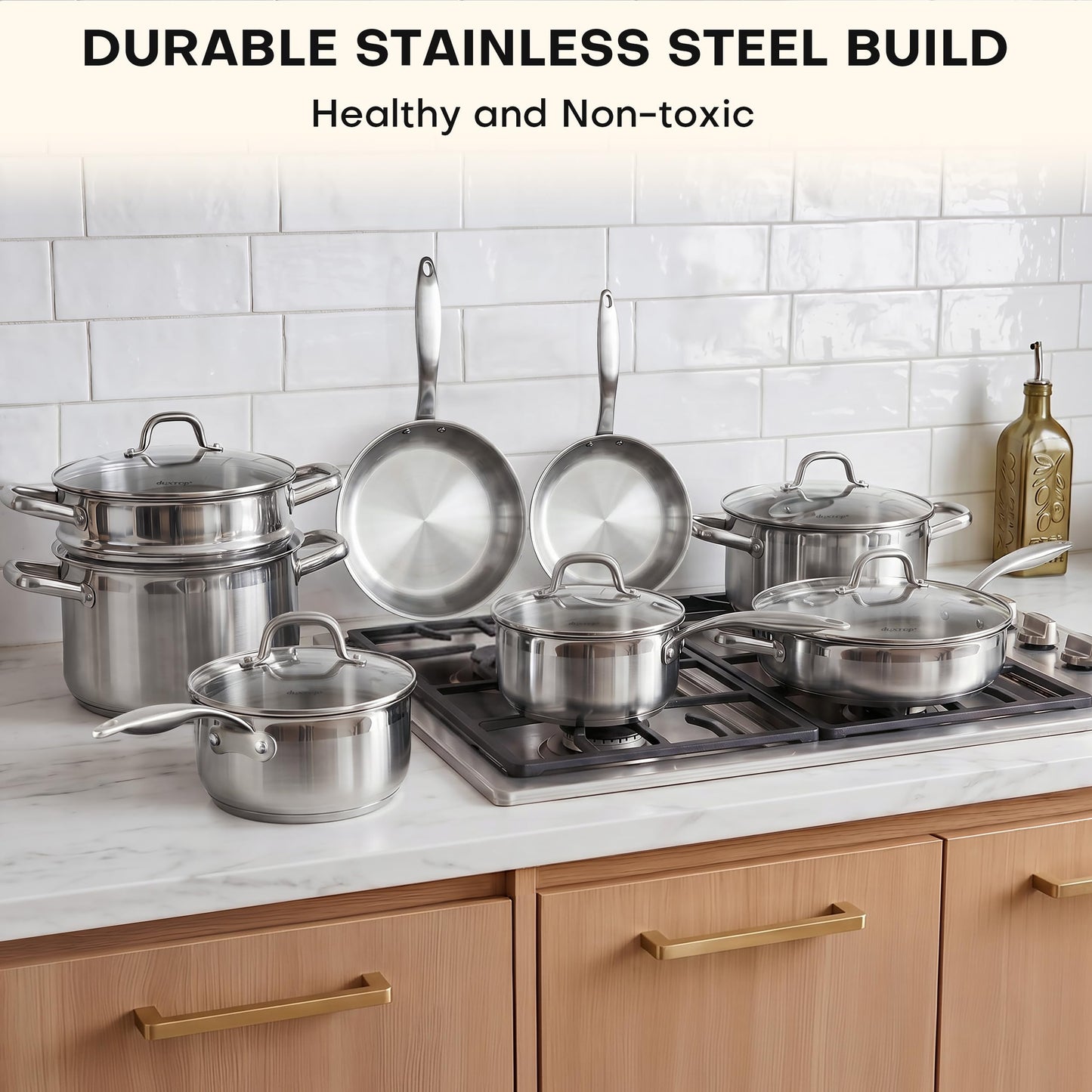Duxtop Professional Stainless Steel Induction Cookware Set, 19PC Kitchen Pots and Pans Set, Heavy Bottom with Impact-bonded Technology