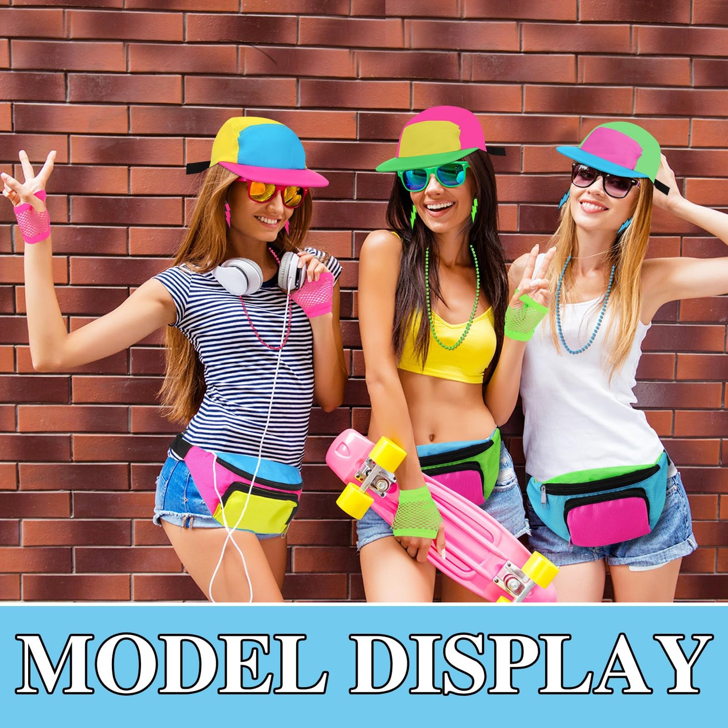 Cindeer 80s Fancy Dress Costume Accessories for Women Neon Hat Fanny Pack Leg Warmers Necklace Set for Retro 80s 90s Party