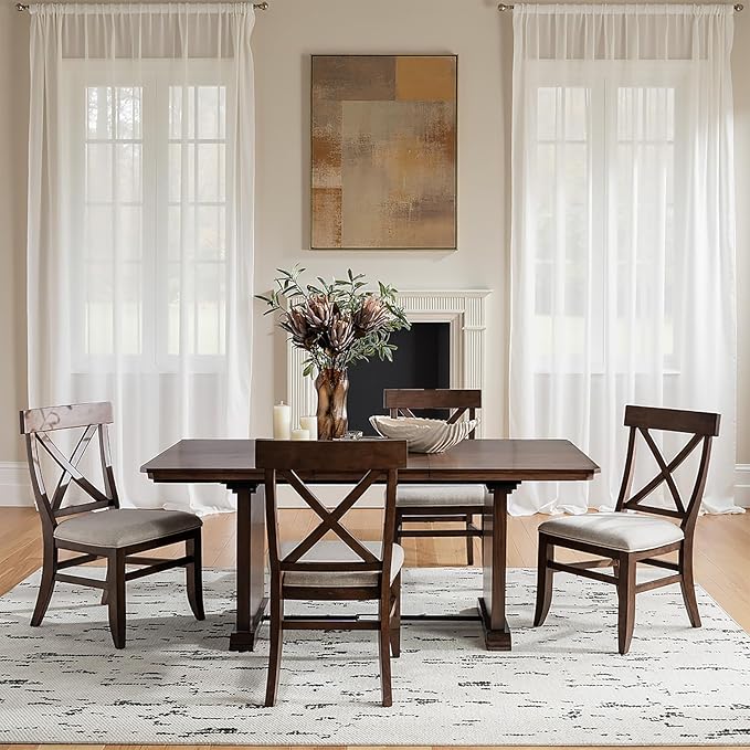 HULALA HOME Solid Wood Dining Chairs Set of 4, Walnut Farmhouse Upholstered Kitchen Dining Room Chair Mid-Century Modern Dinner Chair with Cross Back Wooden Legs for Living Room, Restaurat, Cafe