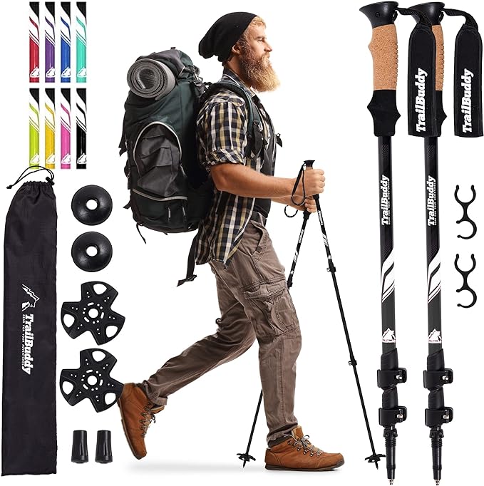 TrailBuddy Trekking Poles – Lightweight 7075 Aluminum Hiking Poles for Women, Men & Seniors – Collapsible Walking Sticks f...