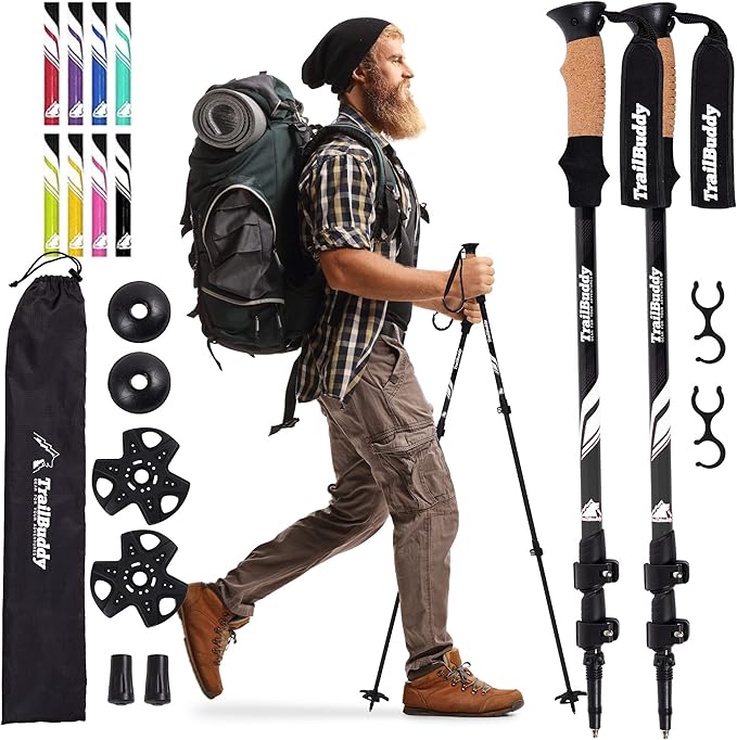 TrailBuddy Trekking Poles – Lightweight 7075 Aluminum Hiking Poles for Women, Men & Seniors – Collapsible Walking Sticks f...