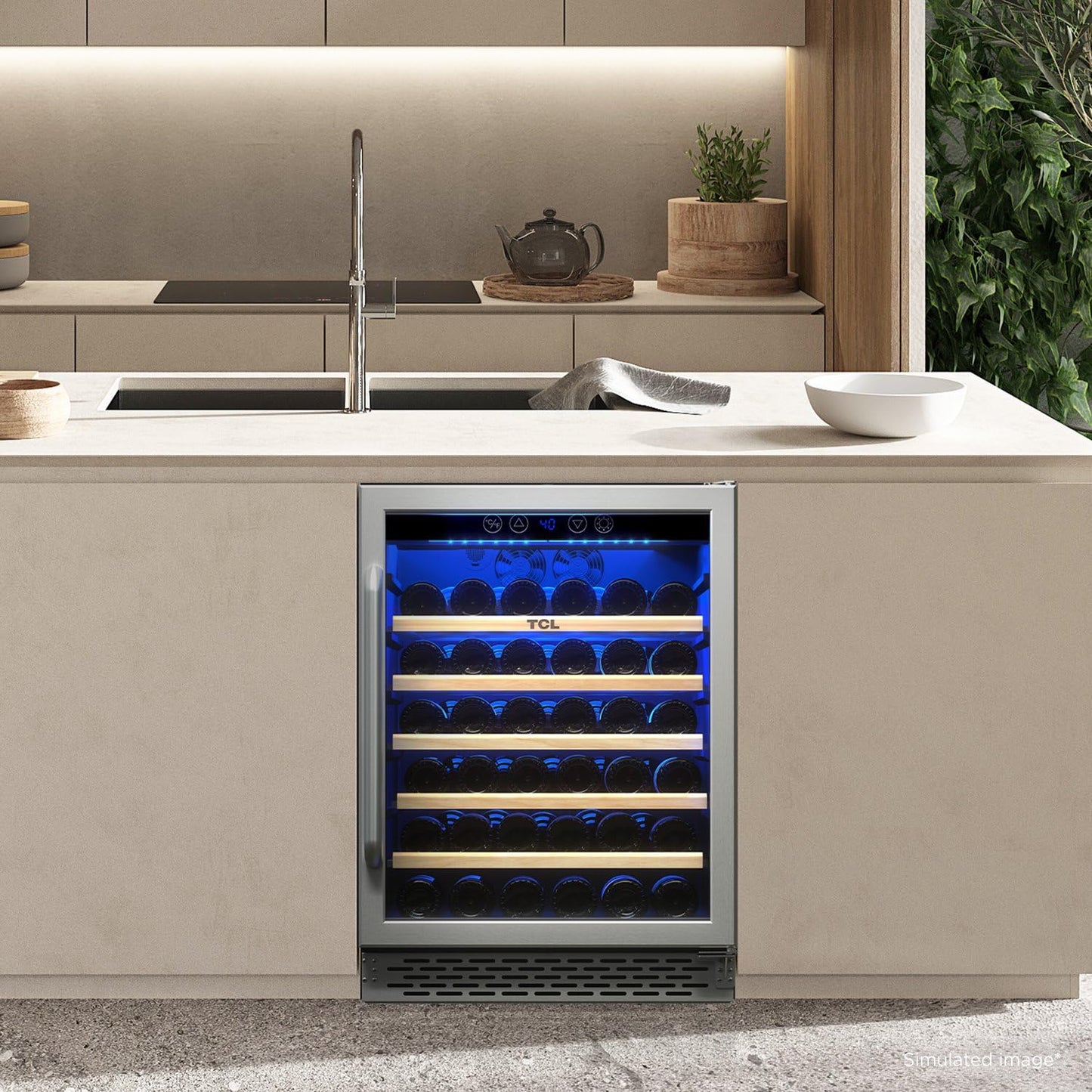 TCL 52 Bottle 5.3 Cu Ft Wine Cooler, Freestanding Mini Fridge with Glass Doors, Low Noise Operation, Digital Controls & LED Lighting