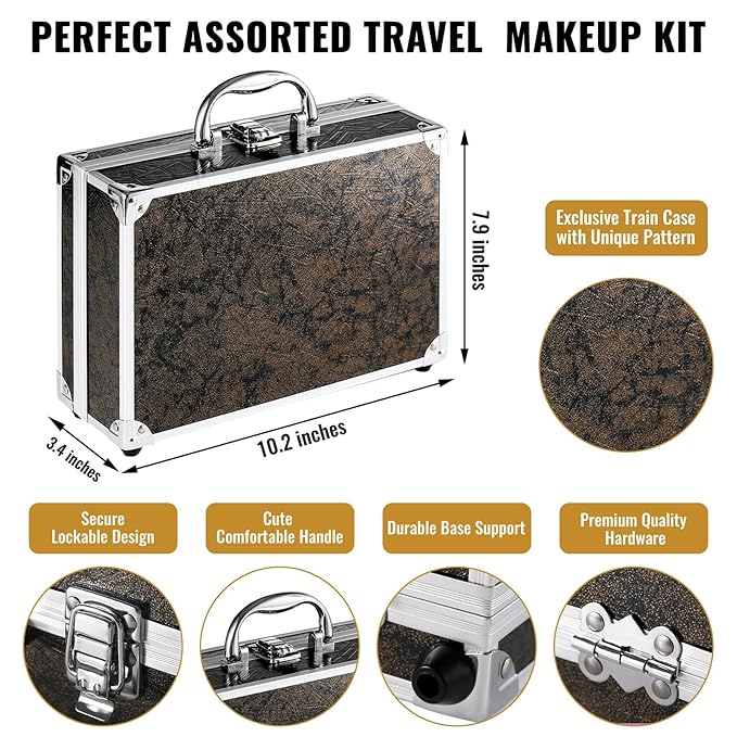 Makeup Kit for Teen Girls & Women Full Kit, Beauty Train Case with Starter Cosmetics Set, Make Up Valentine's Gift Box with Eyeshadow,Lipgloss,Highlight,Blush,Lip&Eye Pen,Brush & More(GoldenBrown)