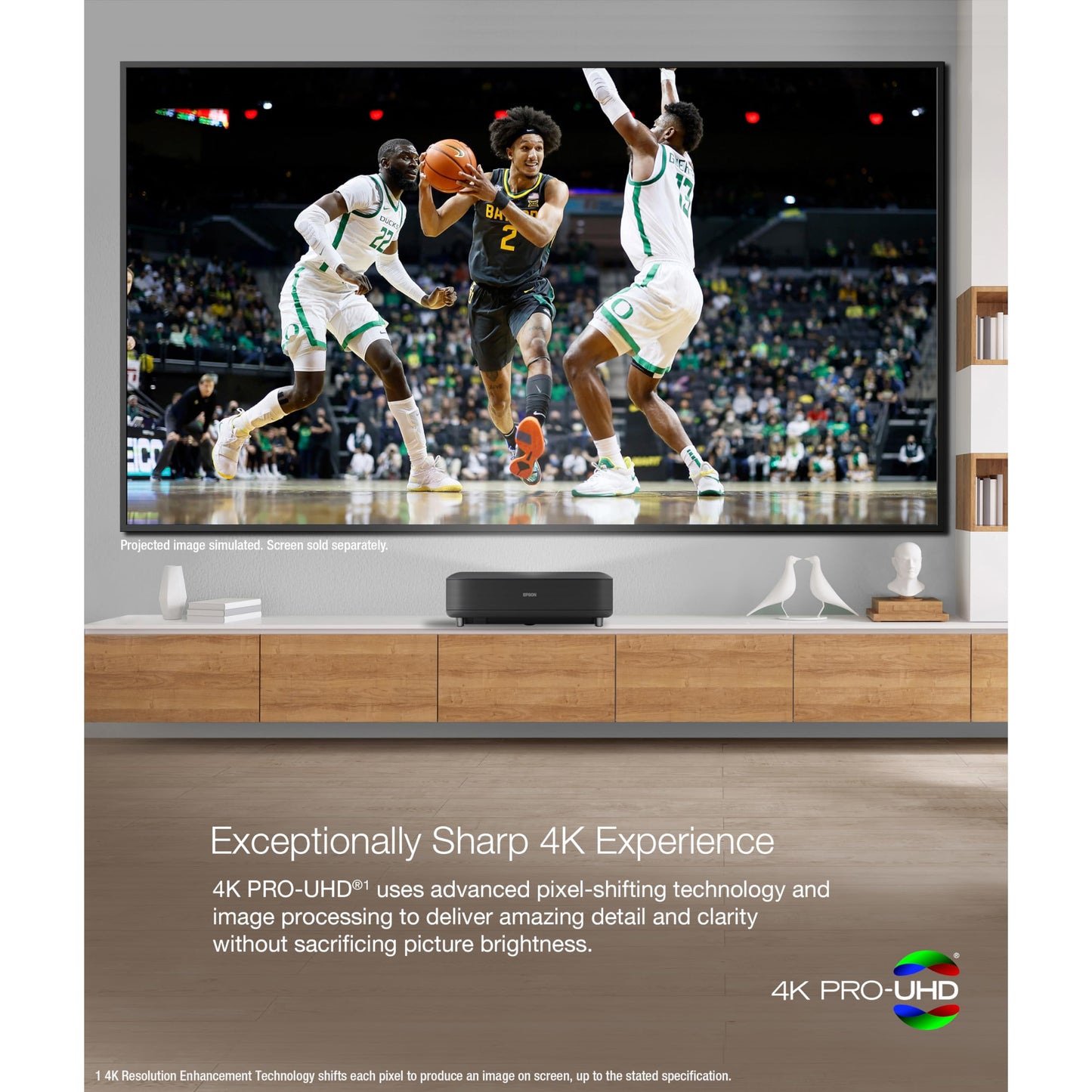 Epson EpiqVision LS650 Ultra Short Throw 3-Chip 3LCD Smart Streaming Laser Projector - 4K PRO-UHD - HDR - 3,600 Lumens - up to 120" - Setting Assistant - Android TV - Sound by Yamaha - Black
