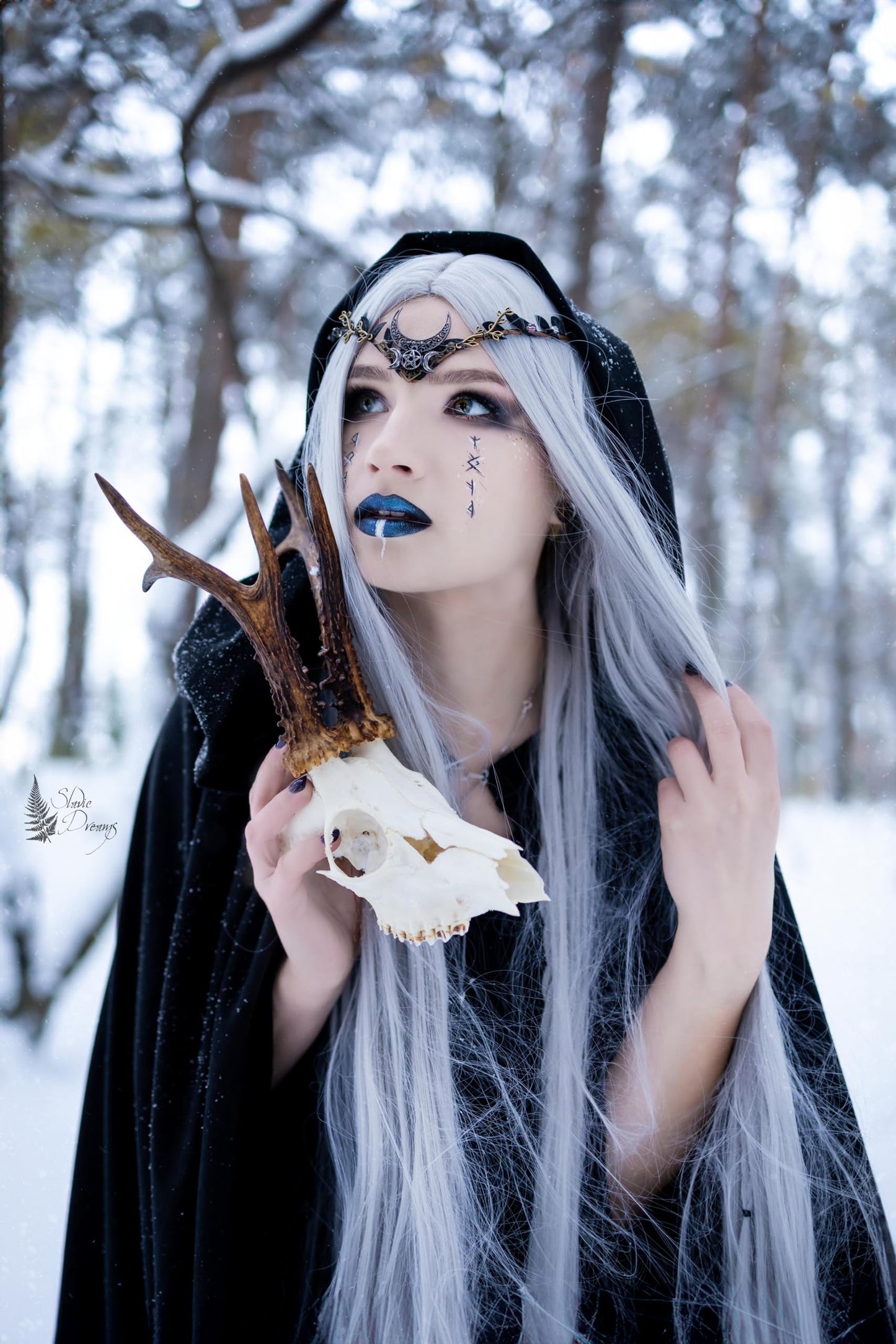 MOSTORY Handmade Moon Elf Headpiece - Woodland Forest Crown Fairy Goddess Tiara Elven Circlet Medieval Queen Festive Accessory f