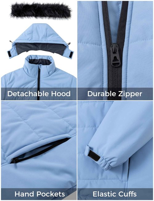 Skieer Women's Plus Size Ski Jacket Waterproof Raincoat Windproof Insulated Winter Jacket(Blue Haze,3XL)