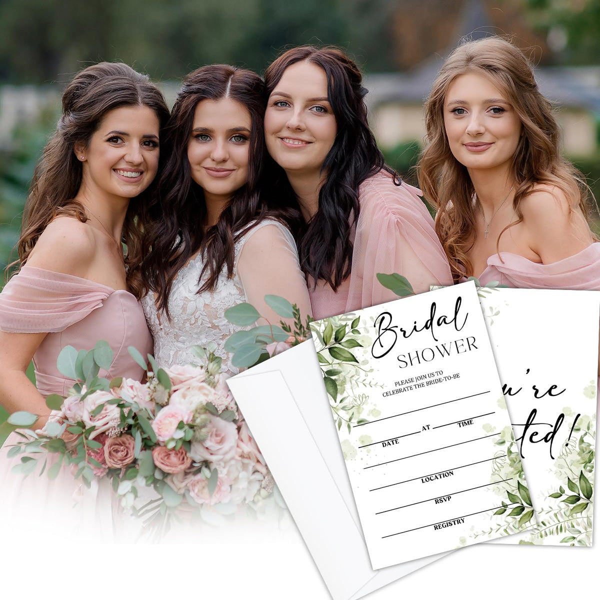 Greenery Bridal Shower Invitations Cards for Mr & Mrs, Wedding invitation Invite Cards, 25 Sets of Fill in 4 x 6 Inch Bridal Shower Invitation with Envelopes, Engagement Party Favor Supplies -04