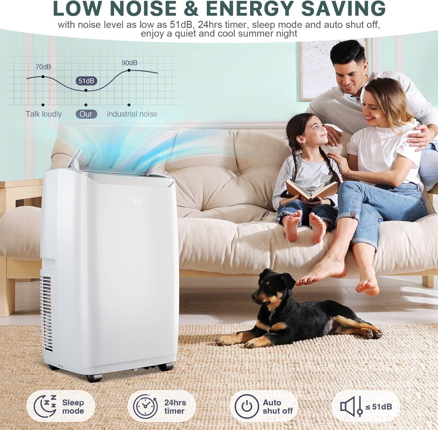 Garvee 14,000 BTU Portable Air Conditioner for Room Up to 750 Sq.Ft, 4 in-1 AC Unit with Cooling, Fan, Dehumidifier & Sleep Mode, Remote Control & Window Kit Included for Home, Office, Apartment,White