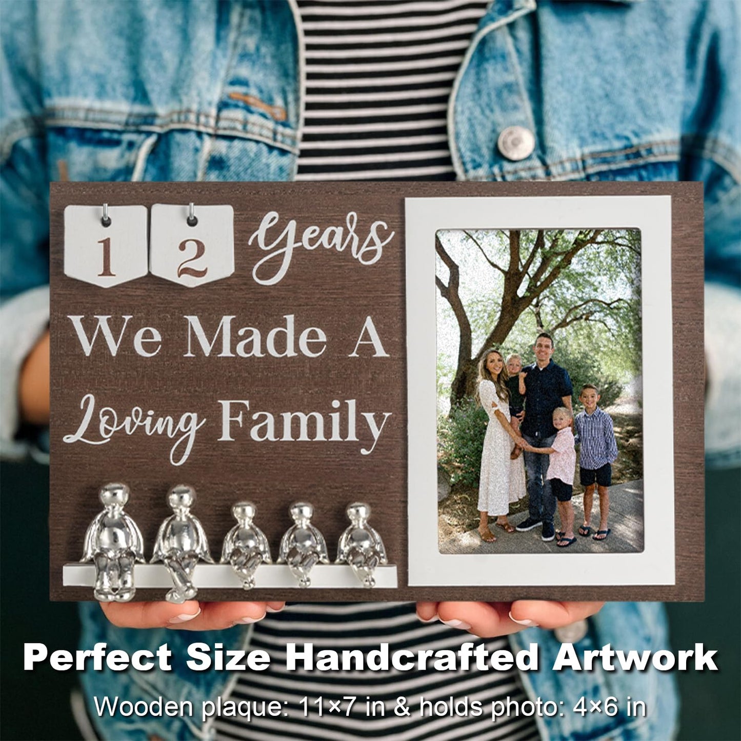 BESZONE Anniversary Idea for Wife Gifts, 10th Year Wedding Anniversaries Tin Gift for Couples Him Her Husband, Aluminum Sculptures Family Tree Picture Frame Keepsake Decor Sculptures DIY Personalized