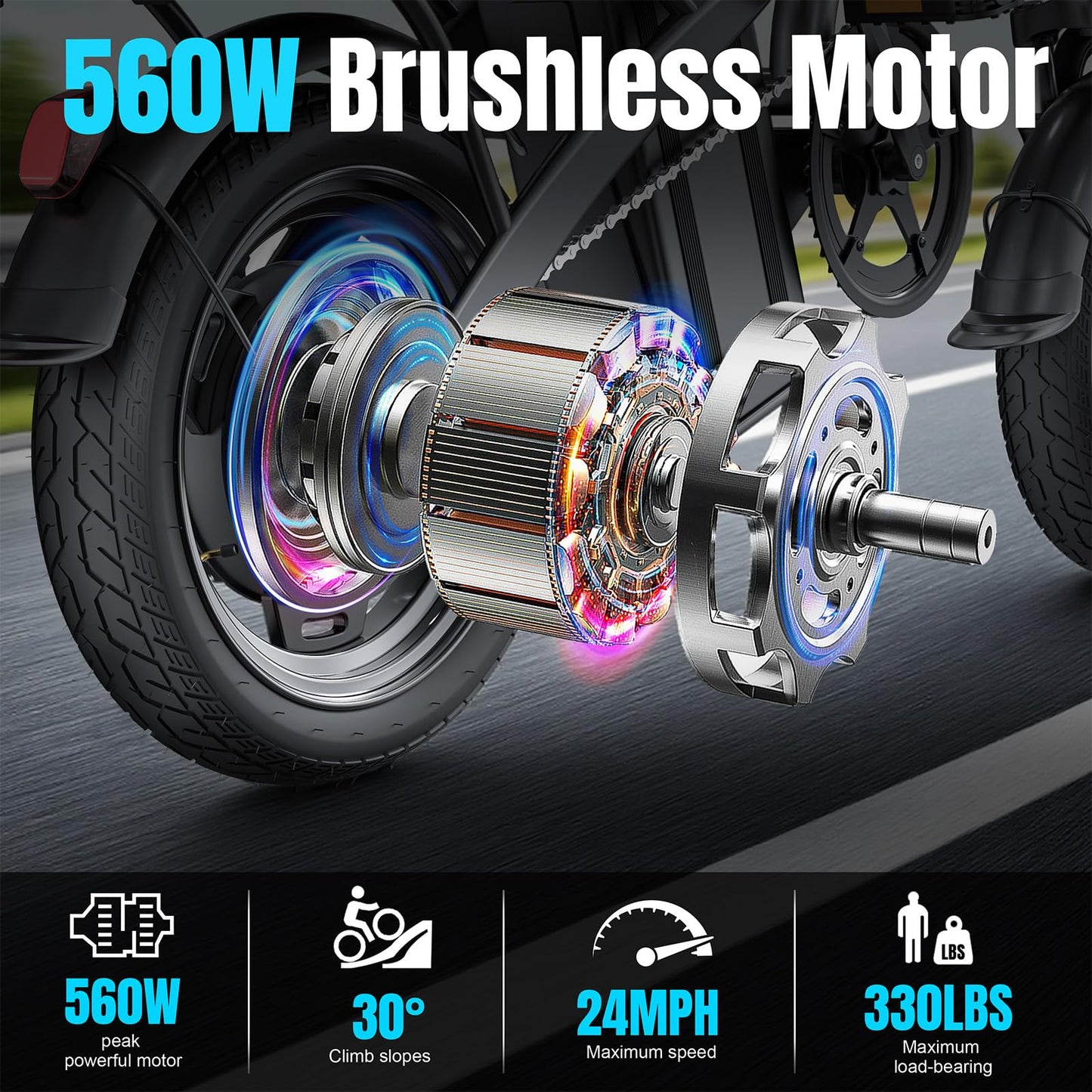 Electric Bike for Adults and Teens, 560W Motor 24MPH Compact Commuter Ebike, 32 Miles Range, 48V 10Ah Battery, 3 Shock Absorbers, 14" Mini Foldable Electric Bicycle with Basket, UL 2849 Certified