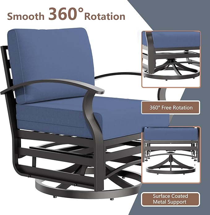 RTDTD Aluminum Outdoor Patio Furniture Set,7 Seats Patio Conversation Sets with Rectangular Coffee Table,Metal Patio Sectional Furniture Set with 2 Swivel Rocking Chairs,Navy Blue