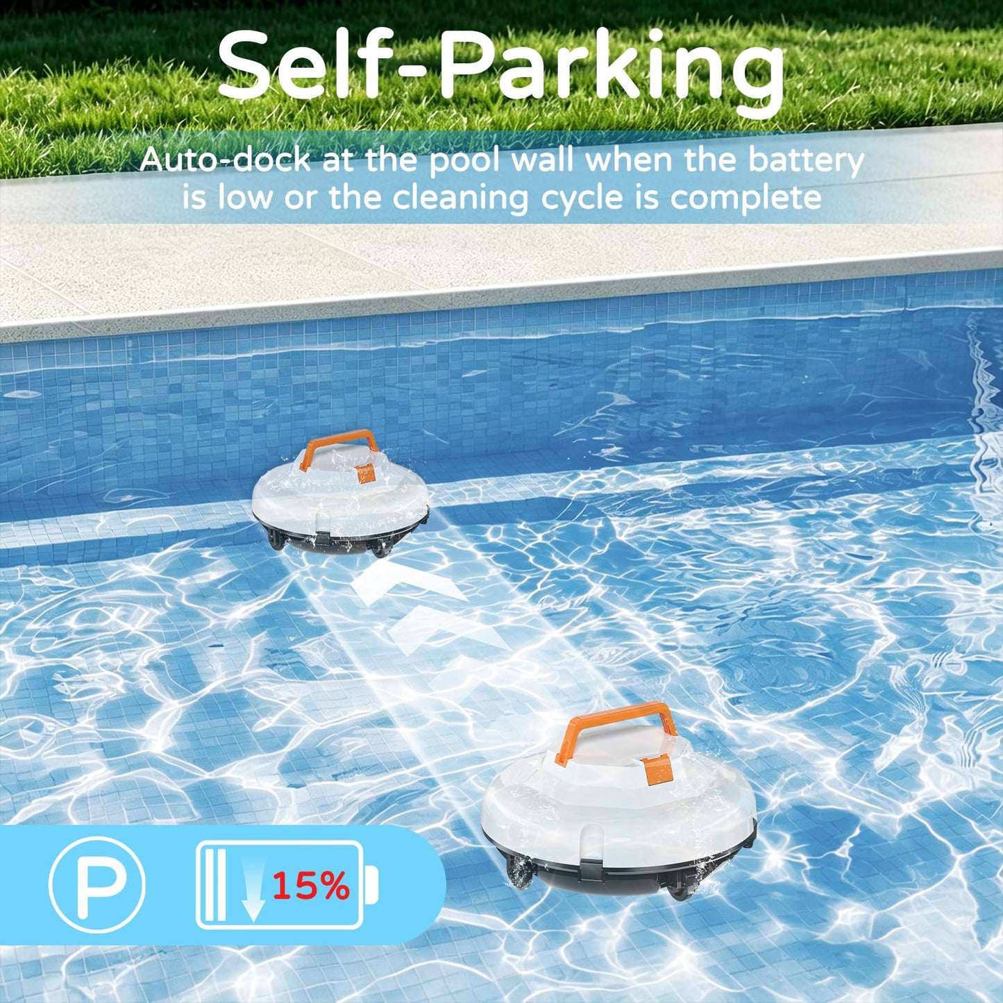 2026 NEW Cordless Robotic Pool Cleaner, Automatic Robotic Pool Vacuum Cleaner with Dual Motors, 130mins Runtime & Auto Docking Pool Vacuum Robot for Inground Pools Up to 1100 Sq.Ft, JQR-V201, White
