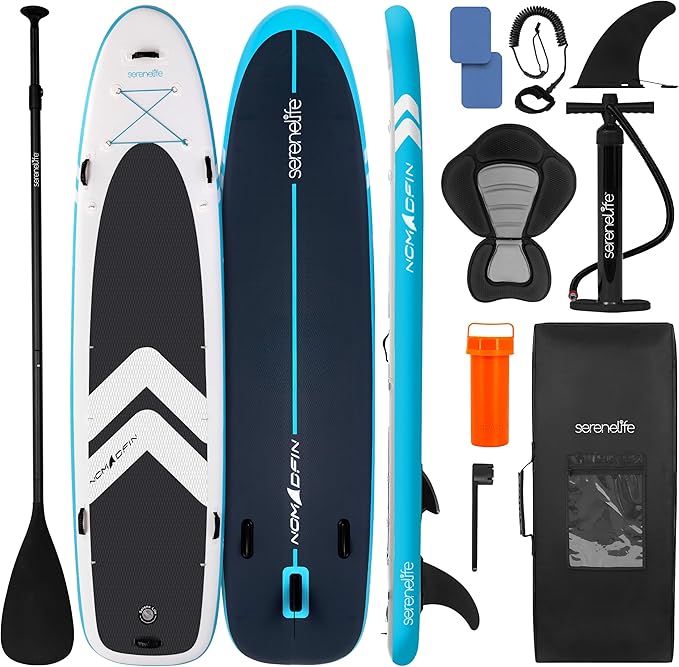 SereneLife 12’2” Inflatable Paddle Board - XL Family Stand Up Paddleboard with Seat for 2 Adults 1 Child - 34” Wide Stable...