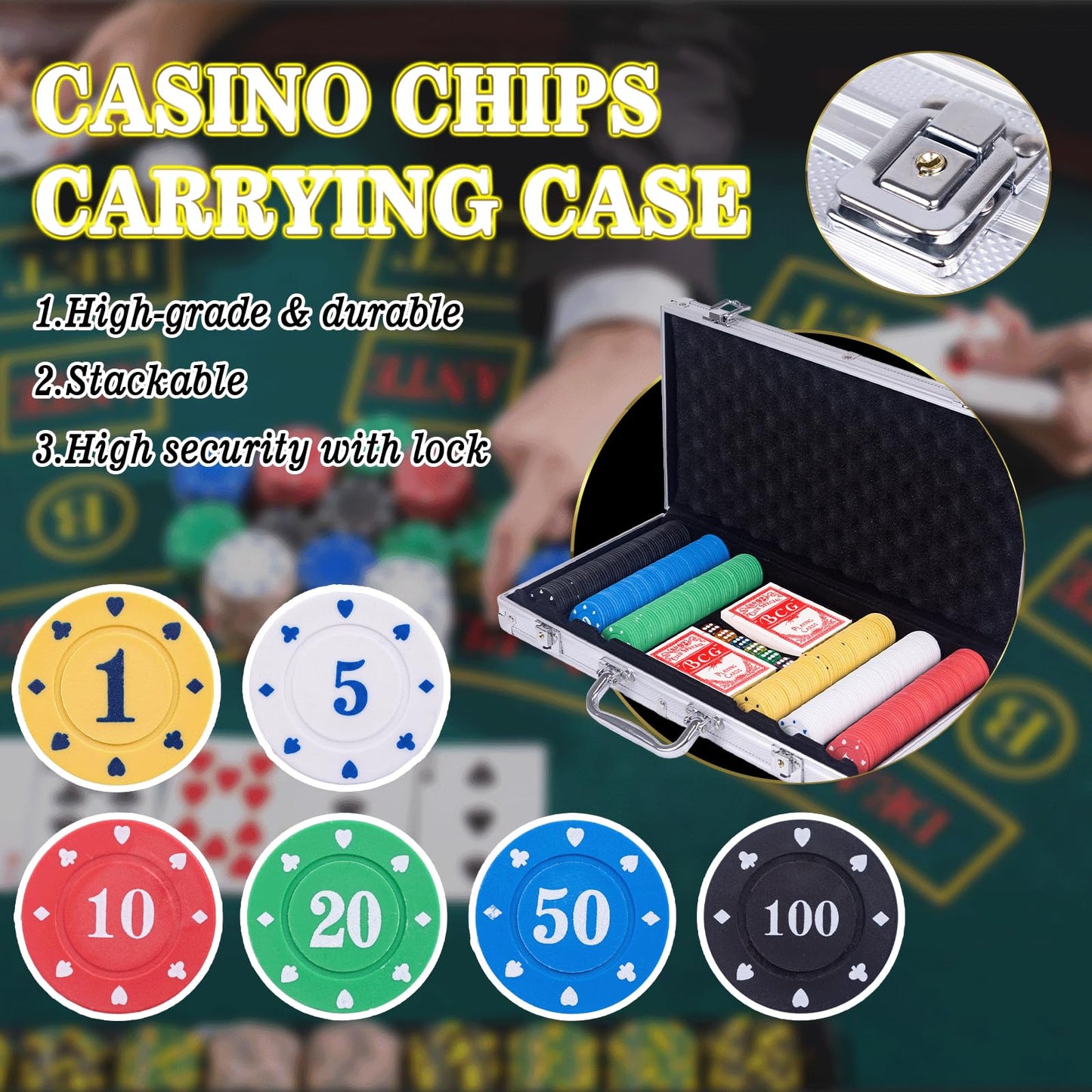 5 in 1 Super Casino Game Set: Blackjack/Texas Hold'em/Roulette/Craps/Poker Kit, 10" Wooden Roulette Wheel, Carrying Case with 360 Plastic Chips, 6 Deck Shuffler, 2 Double-Sided Rubber Mat And More