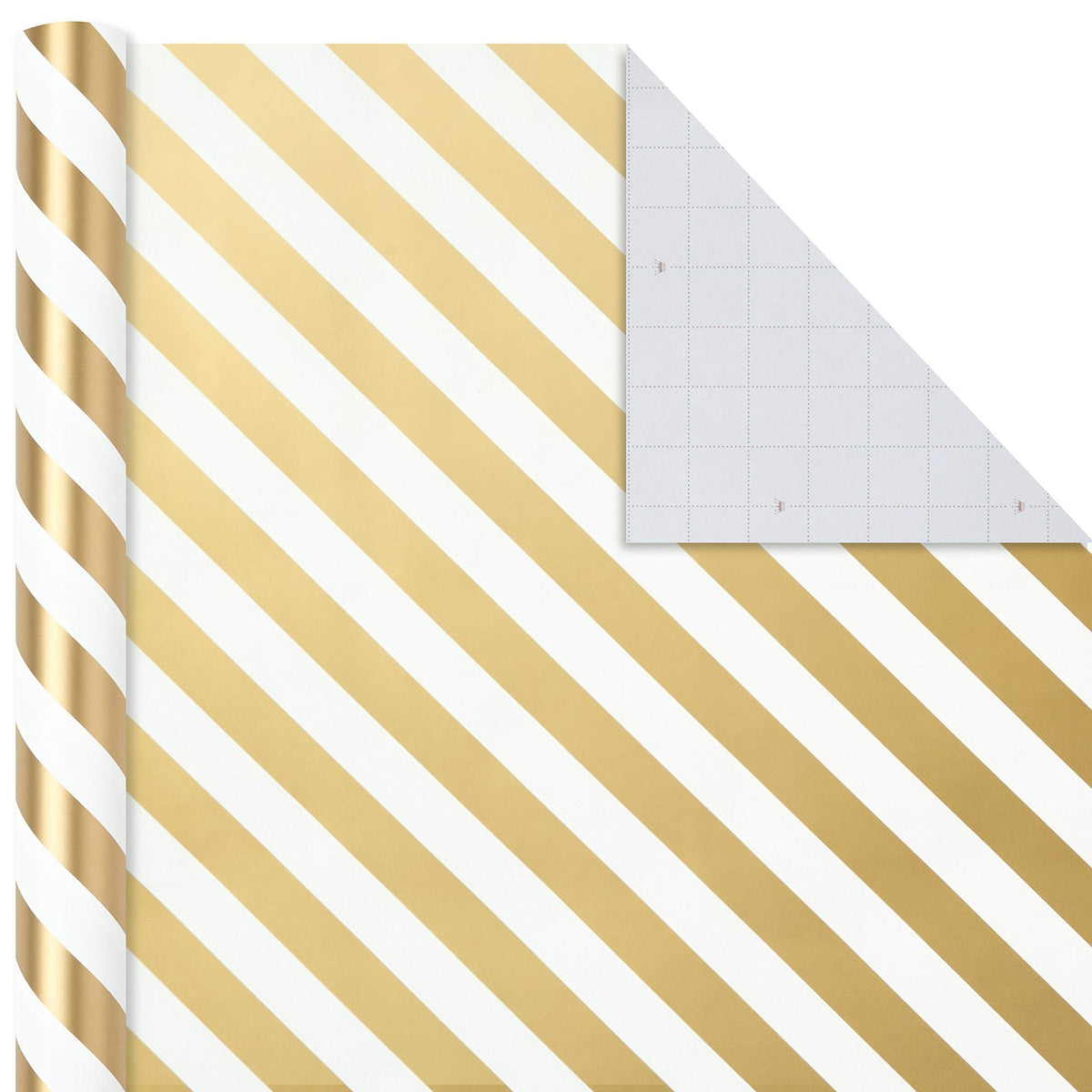 Hallmark Wrapping Paper Rolls for Weddings, Bridal Showers, Birthdays - Gold and White Gift Wrap Paper (Set of 3 Rolls: 105 sq. ft. ttl.) Metallic Striped and Polka Dot for All Occasions