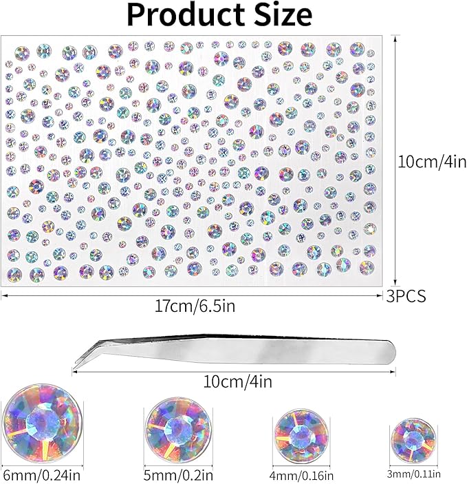 Self Adhesive Face Gems and Pearls for Makeup, Festival Jewels, Hair Gems, Rhinestone Stickers for Face, Eye, Makeup, Nail, Body, Crafts 3/4/5/6 mm 975Pcs (03.gem_whitelabar)