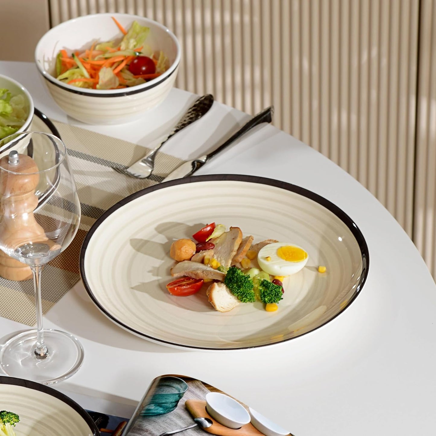 Melamine Dinnerware Set for 4, 12Pcs Dinnerware Sets, Lightweight Plates And Bowls Sets, Morden Dishes Sets for Indoor and Outdoor Use, Dishwasher Safe BPA Free(Off White)