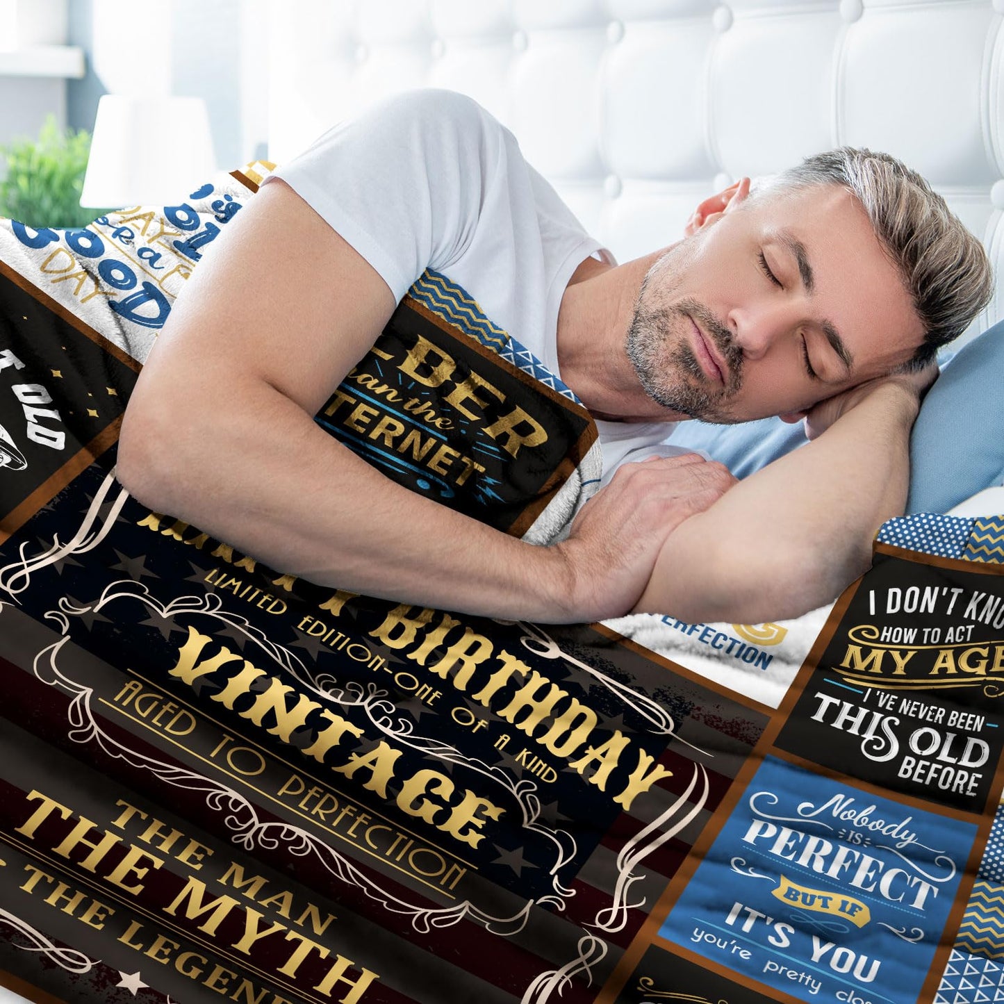 KJACGAD Birthday Gifts for Men, Birthday Gift for Him, Man Birthday Gift Ideas Throw Blankets 60" x 50", Happy Birthday Gifts for Male/Dad/Grandpa/Uncle/Husband/Boyfriend