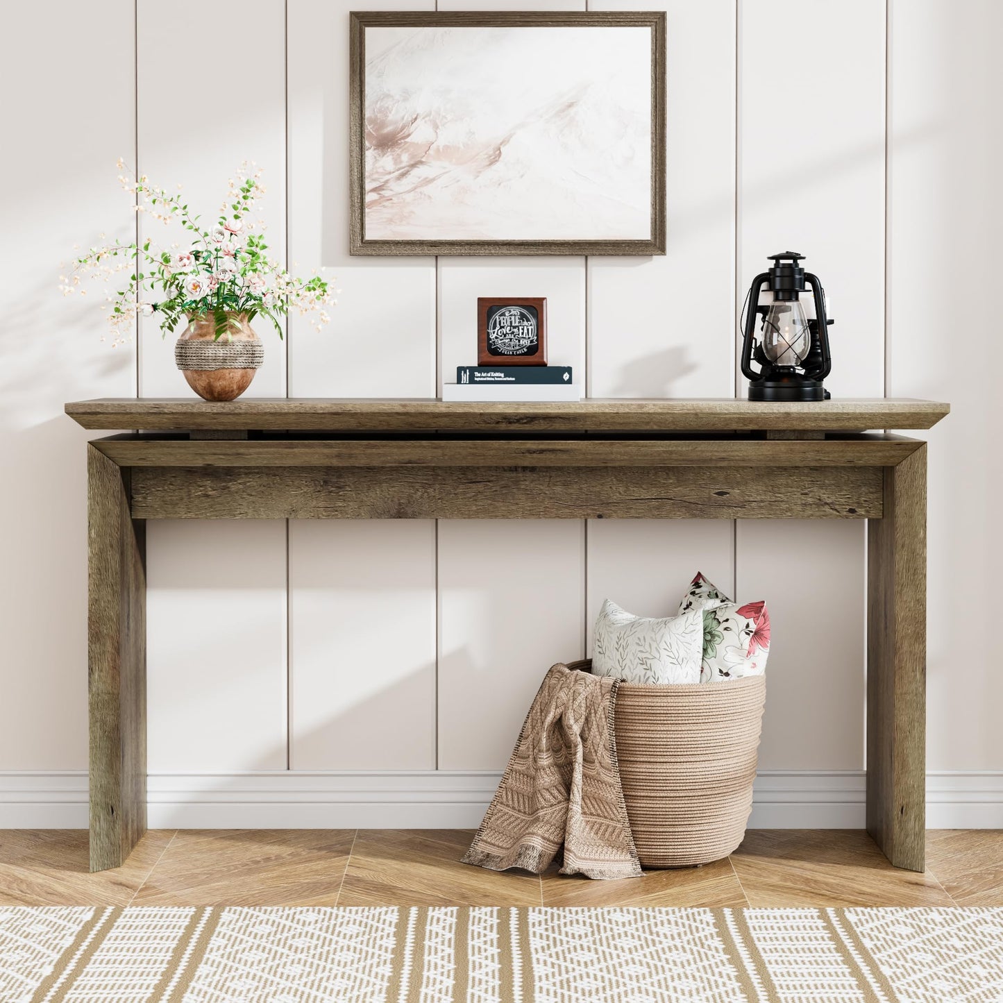 Long Console Table 58 Inch, Farmhouse Hallway Entryway Table, Narrow Wood Sofa Table Behind Couch, Entrance Entry Way Furniture for Living Room, Foyer, Large, Easy Assembly