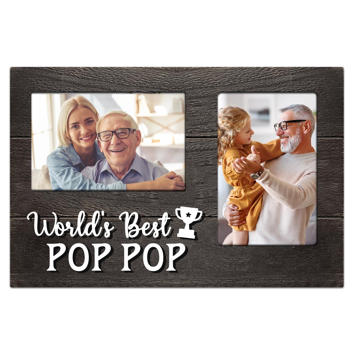 Fahters Day Pop Pop Gifts, Poppop Gifts from Grandson 3D Photo Frame Hold 4x6 Inches Two Photos, World's Best Pop Gift Gag Birthday Gift for Him from Granddaughter on Father's Day Grandparents Day