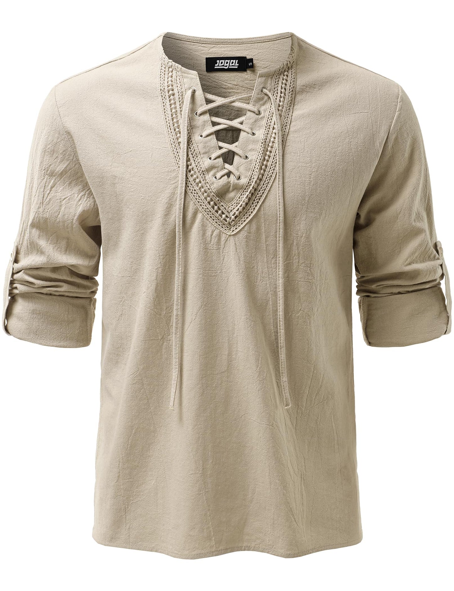 JOGAL Mens Renaissance Shirt Medieval Pirate Viking Halloween Costume Gothic Steampunk Retro Long Sleeve Lace Up Shirts Beige Small