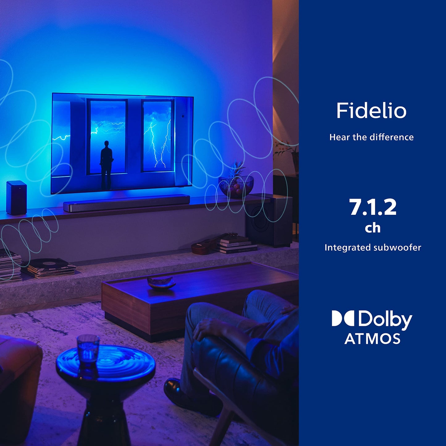 PHILIPS Fidelio FB1 7.1.2-Channel Surround Sound Soundbar with Integrated Dolby Atmos and Subwoofer + DTS Play-Fi, All-in-One, Premium Design and Materials